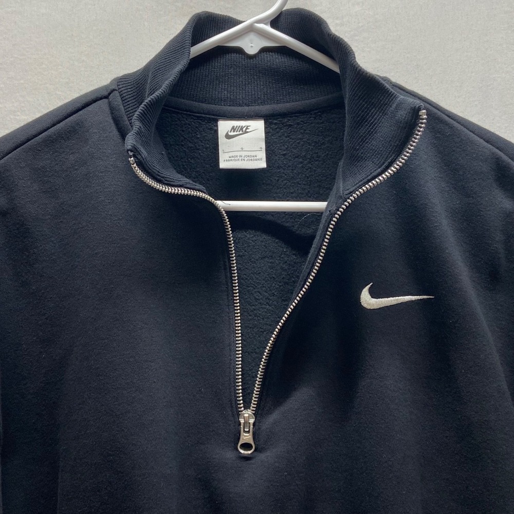 Nike Cropped 1/2 Zip Fleece Women's Large Black Logo Activewear Sweatshirt READ - Picture 12 of 12